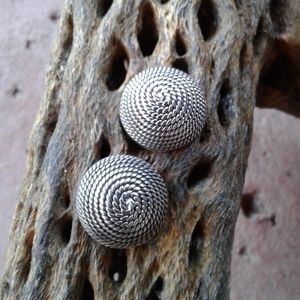 Sterling silver,  textured Button Earrings